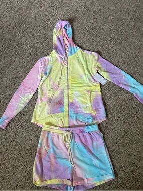 Rose Velvet Pastel Tie-Dye Zip Hoodie - Women's w/ Drawstring Shorts